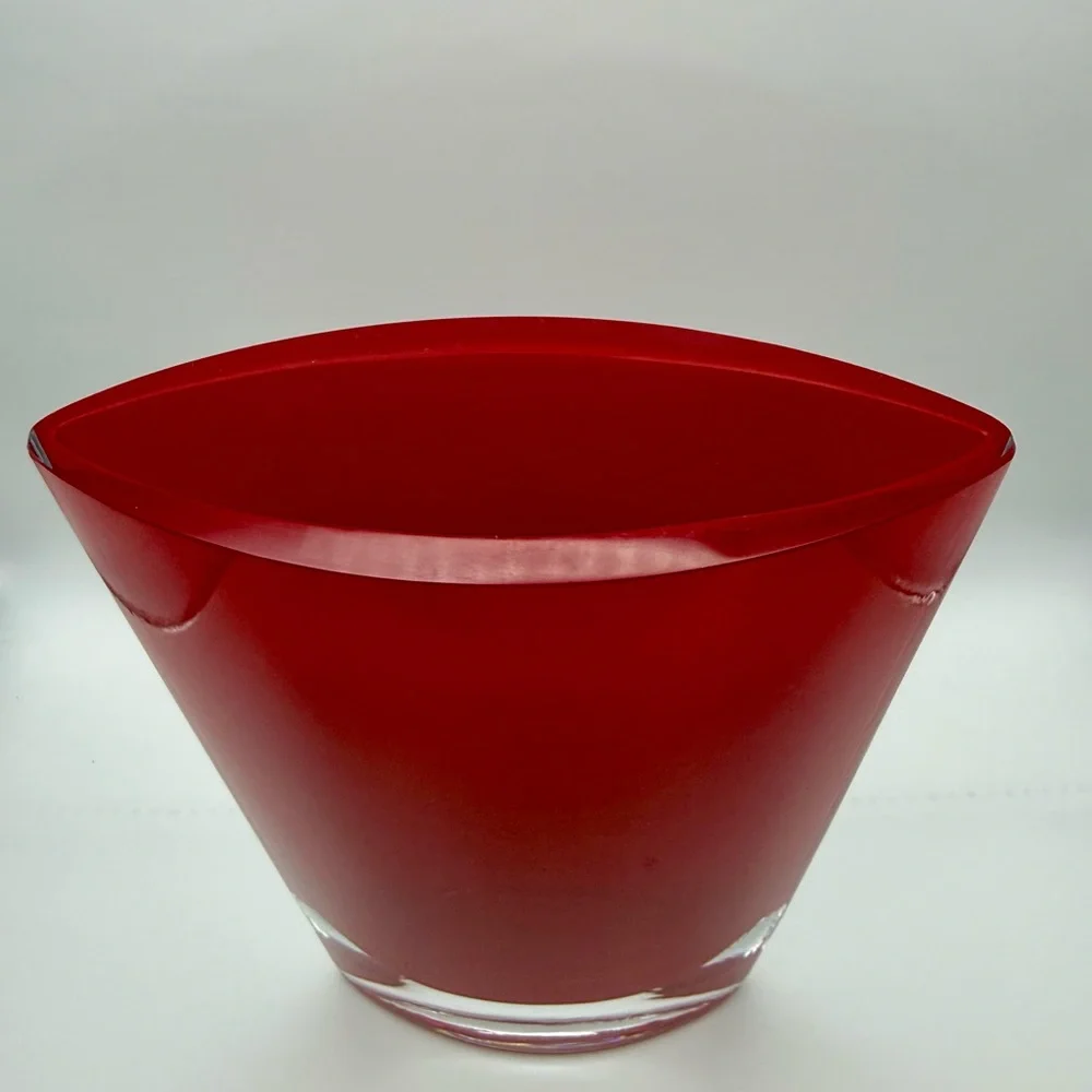 LSA International Poland Mouthblown Red Art Glass Pocket Vase Oval Ellipse Shape